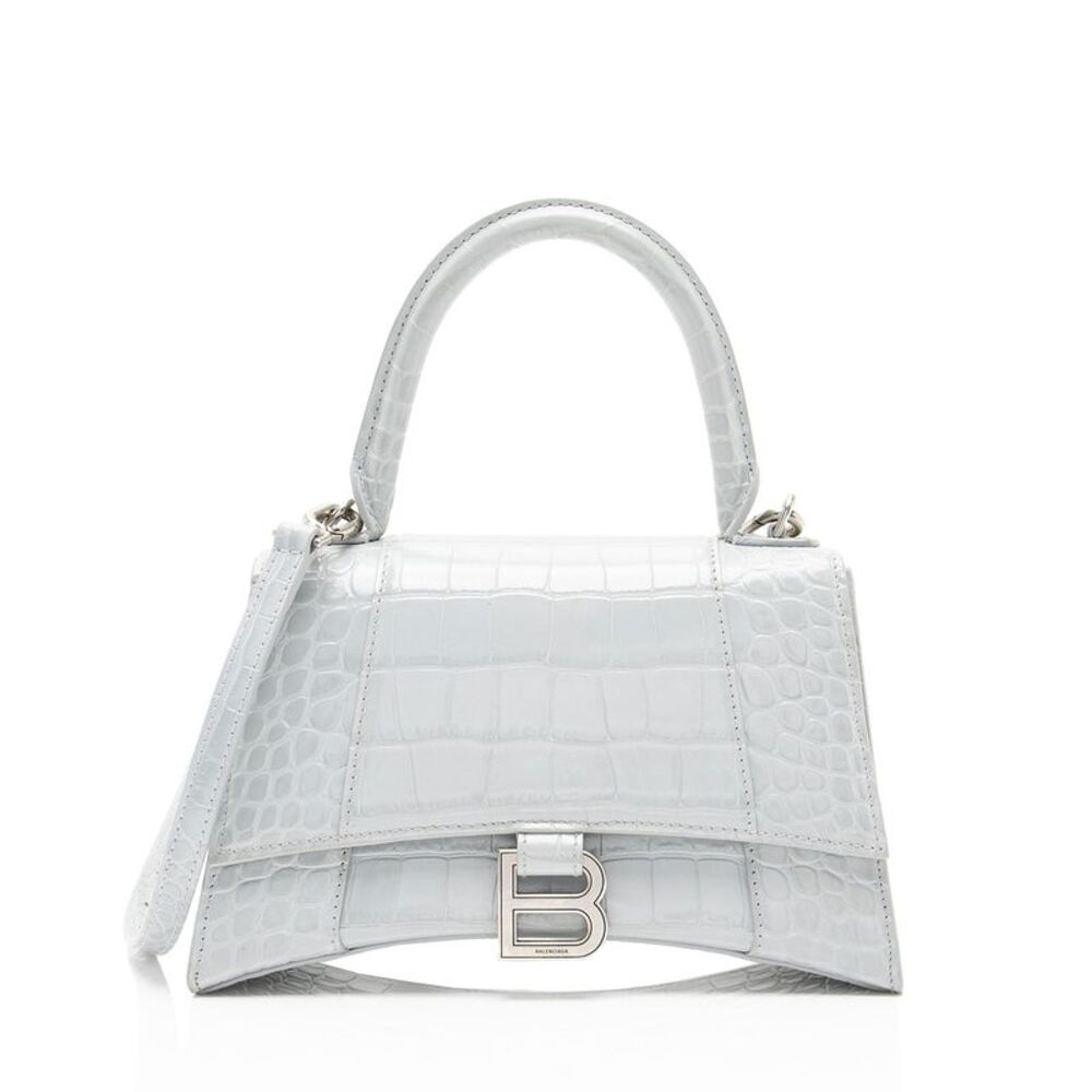 Balenciaga Shiny Croc Embossed Calfskin Hourglass Small Top Handle